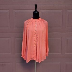 Evaless Coral Long Sleeve Button Down Blouse Women's Size Medium NWOT